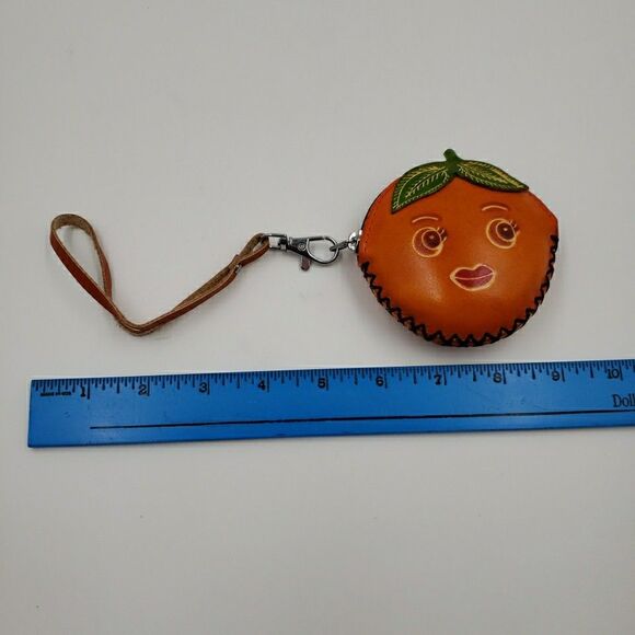 ORANGE FRUIT Pendant Jewelry Pouch Handmade Leather Whimsy Gift Zip Coin Purse - Picture 10 of 13